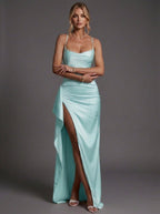 Scarlett | Women's Cowl-Neck Maxi Dress | Satin Slit · PNY