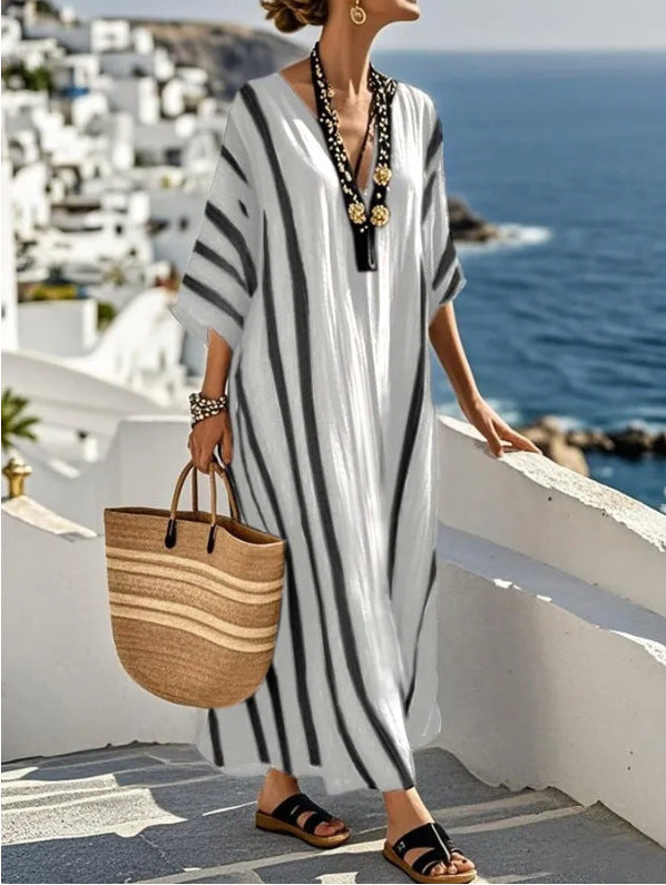 Serena | Women's V-Neck Kaftan | Striped · PNY