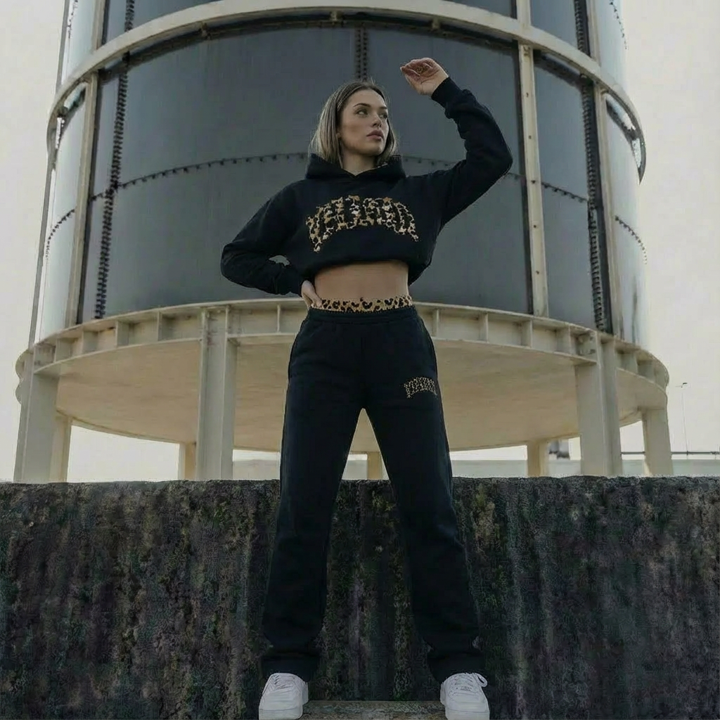 Sienna | Women's Cropped Hoodie Set | Leopard Print · PNY