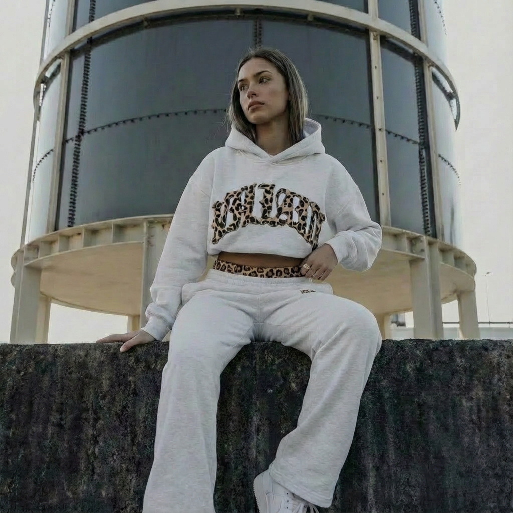 Sienna | Women's Cropped Hoodie Set | Leopard Print · PNY