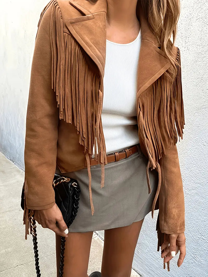Sienna | Women's Cropped Jacket | Fringe Trim · PNY