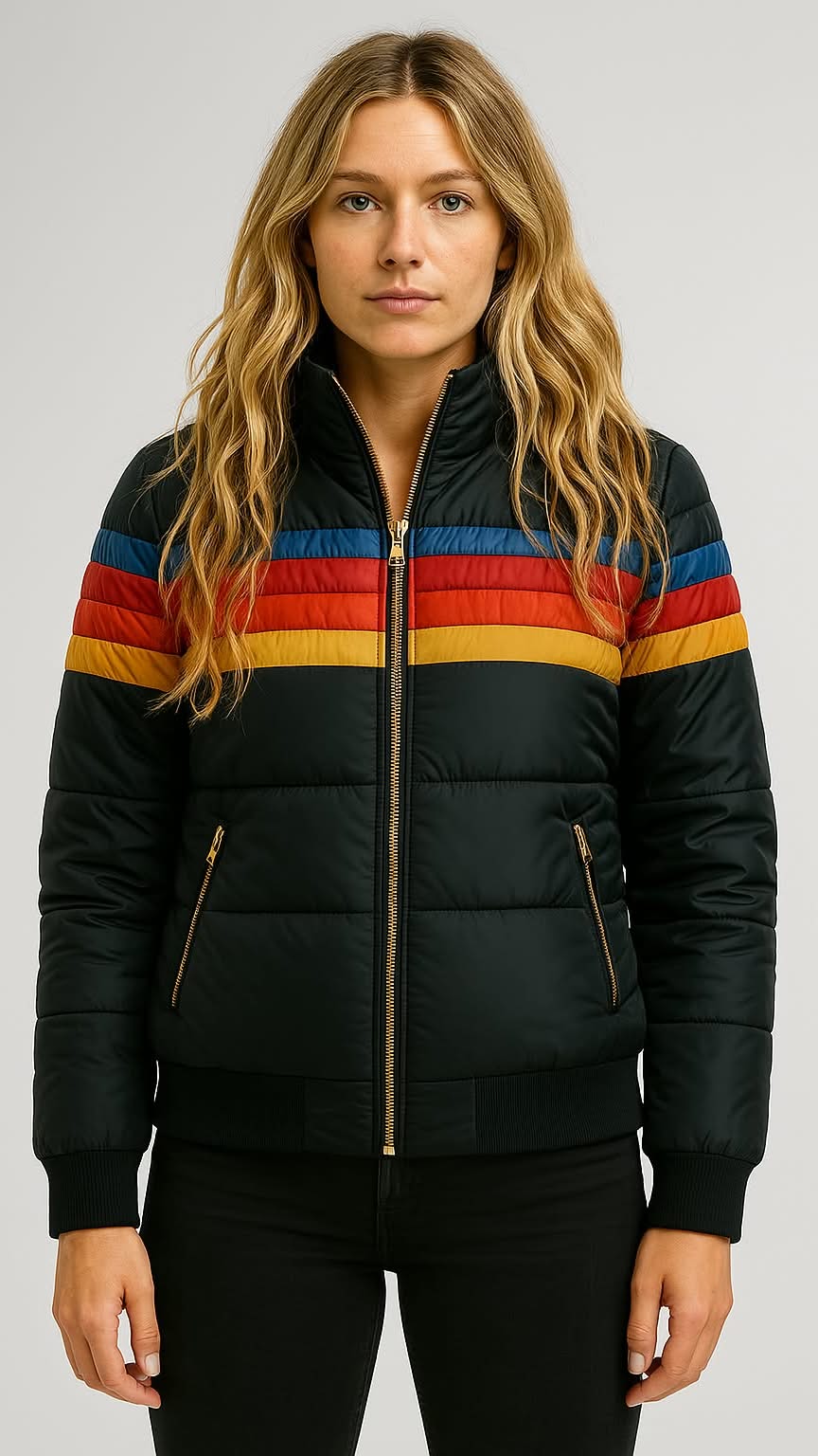 Sienna | Women's Hooded Puffer Jacket | Striped Panel · PNY