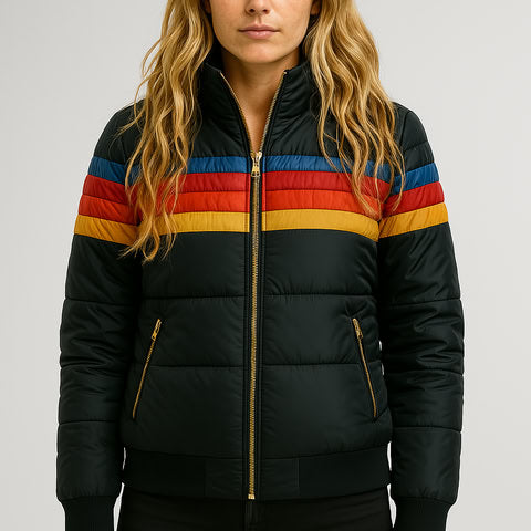 Sienna | Women's Hooded Puffer Jacket | Striped Panel · PNY