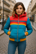 Sienna | Women's Hooded Puffer Jacket | Striped Panel · PNY