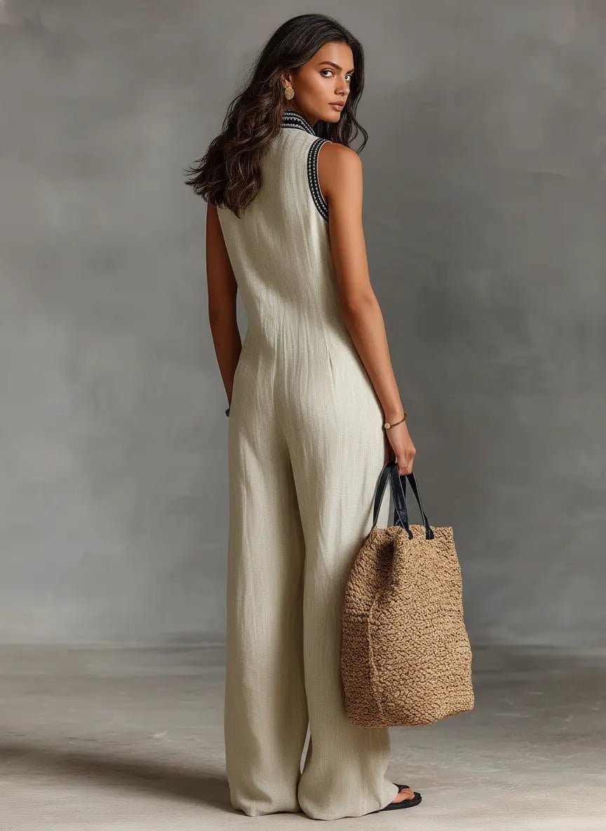 Sienna | Women's Sleeveless Jumpsuit | Embroidered Neckline · PNY