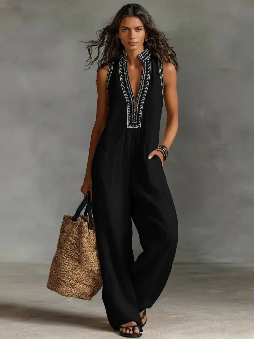 Sienna | Women's Sleeveless Jumpsuit | Embroidered Neckline · PNY