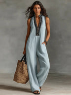 Sienna | Women's Sleeveless Jumpsuit | Embroidered Neckline · PNY
