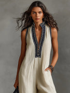 Sienna | Women's Sleeveless Jumpsuit | Embroidered Neckline · PNY