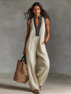 Sienna | Women's Sleeveless Jumpsuit | Embroidered Neckline · PNY