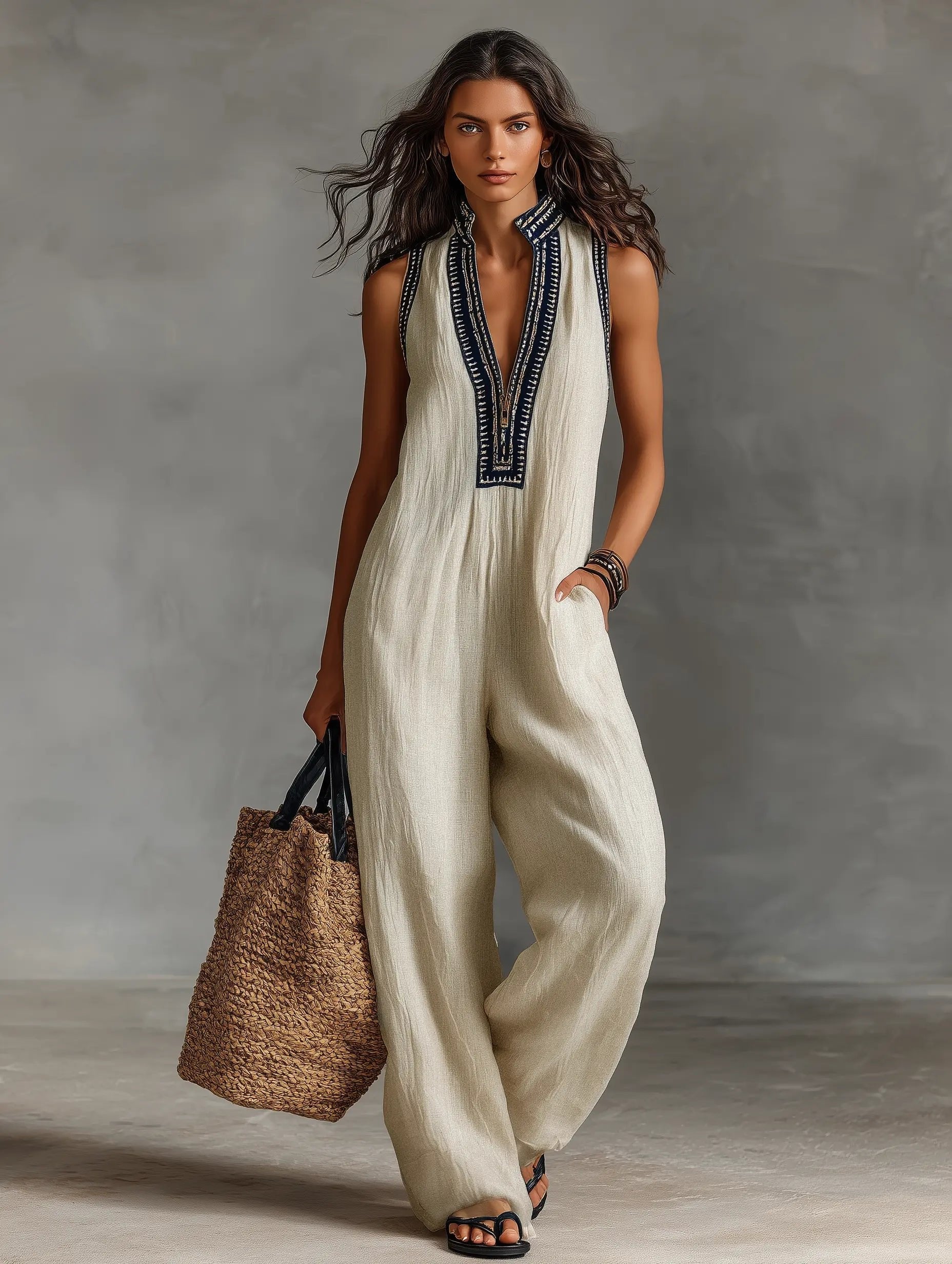 Sienna | Women's Sleeveless Jumpsuit | Embroidered Neckline · PNY