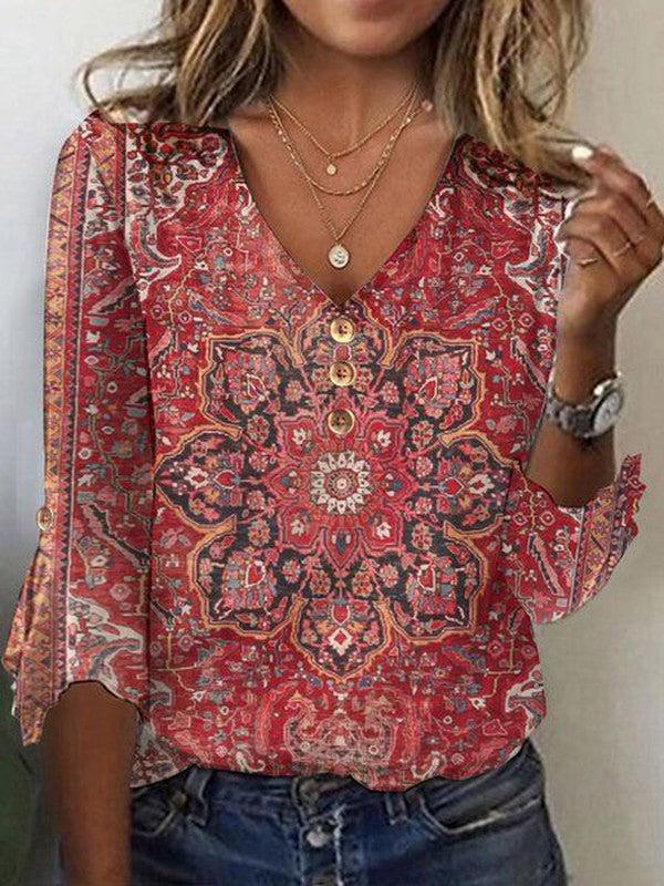 Sienna | Women's V-Neck Blouse | Bohemian Print · PNY