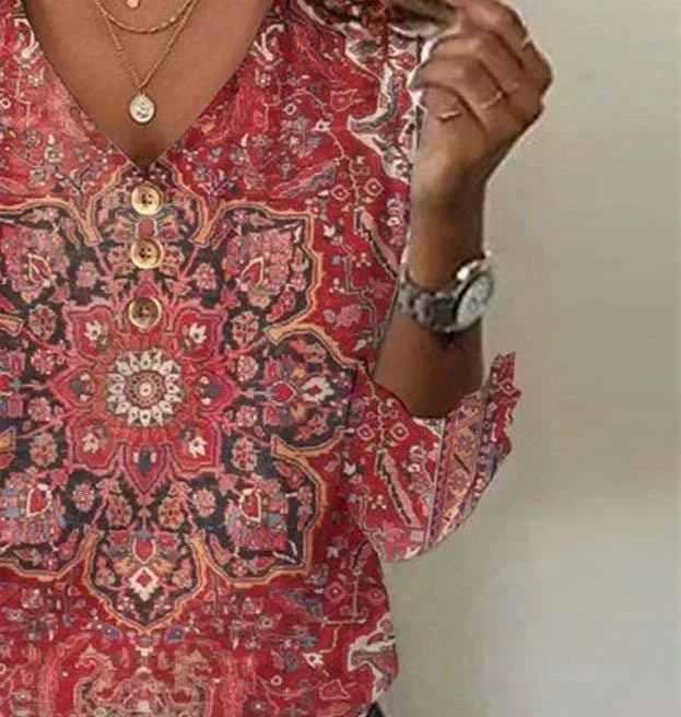 Sienna | Women's V-Neck Blouse | Bohemian Print · PNY