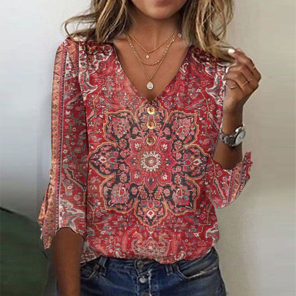 Sienna | Women's V-Neck Blouse | Bohemian Print · PNY