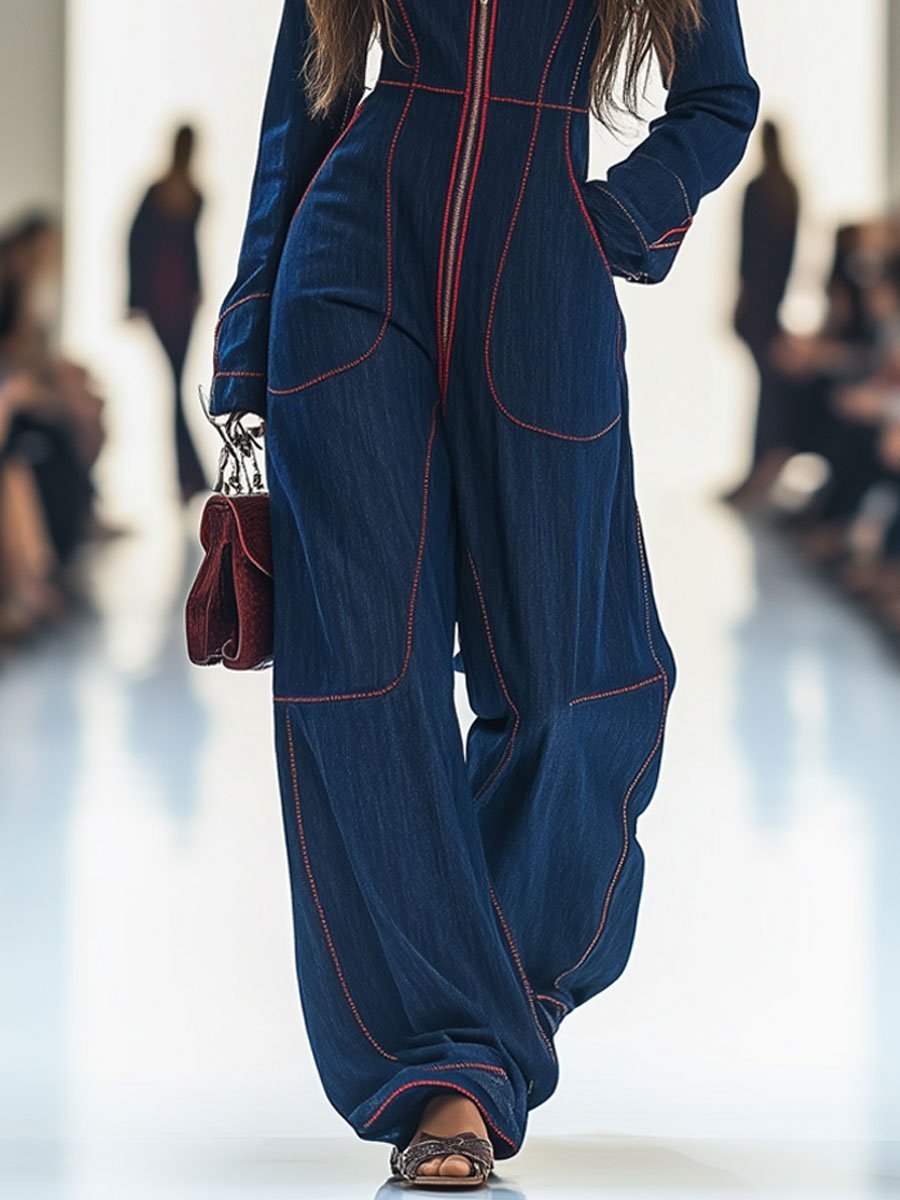 Sienna | Women's Wide-Leg Jumpsuit | Contrast Stitching · PNY