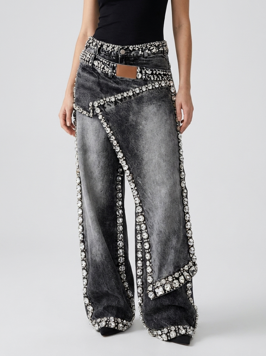 Sofia | Women’s Balloon Jeans | Rhinestone Trim