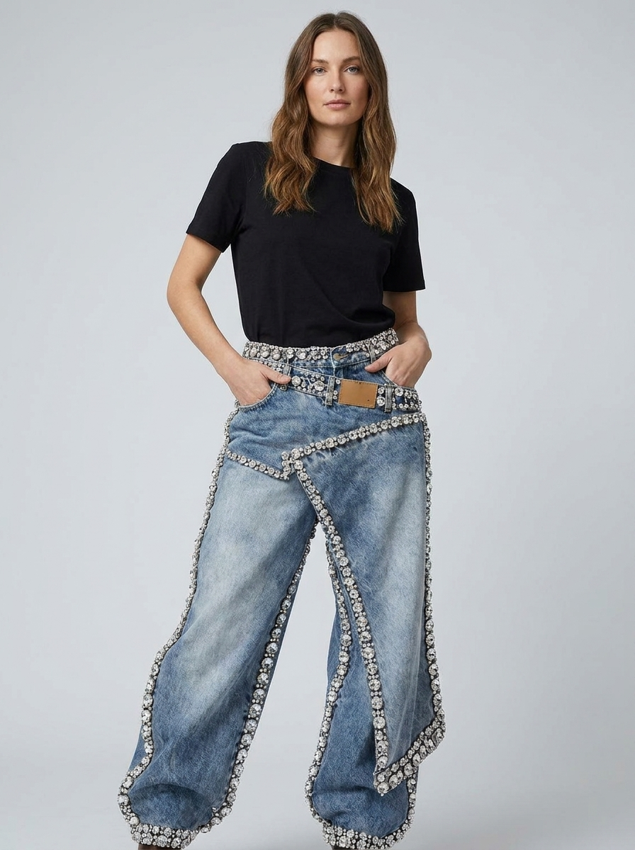 Sofia | Women’s Balloon Jeans | Rhinestone Trim