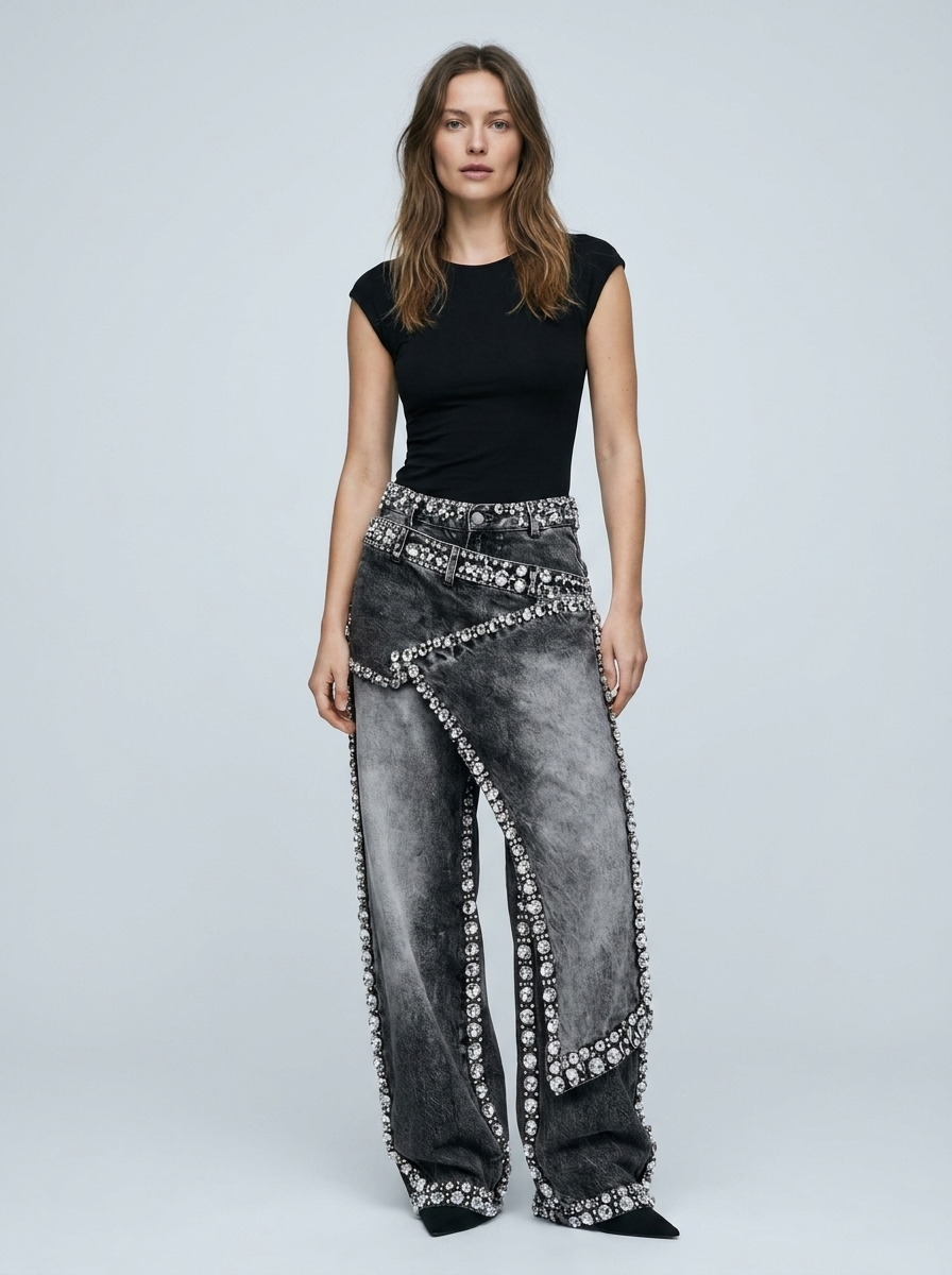 Sofia | Women’s Balloon Jeans | Rhinestone Trim