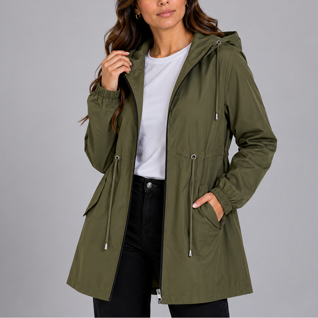Sophia | Women's Hooded Rain Jacket | Drawstring Waist · PNY