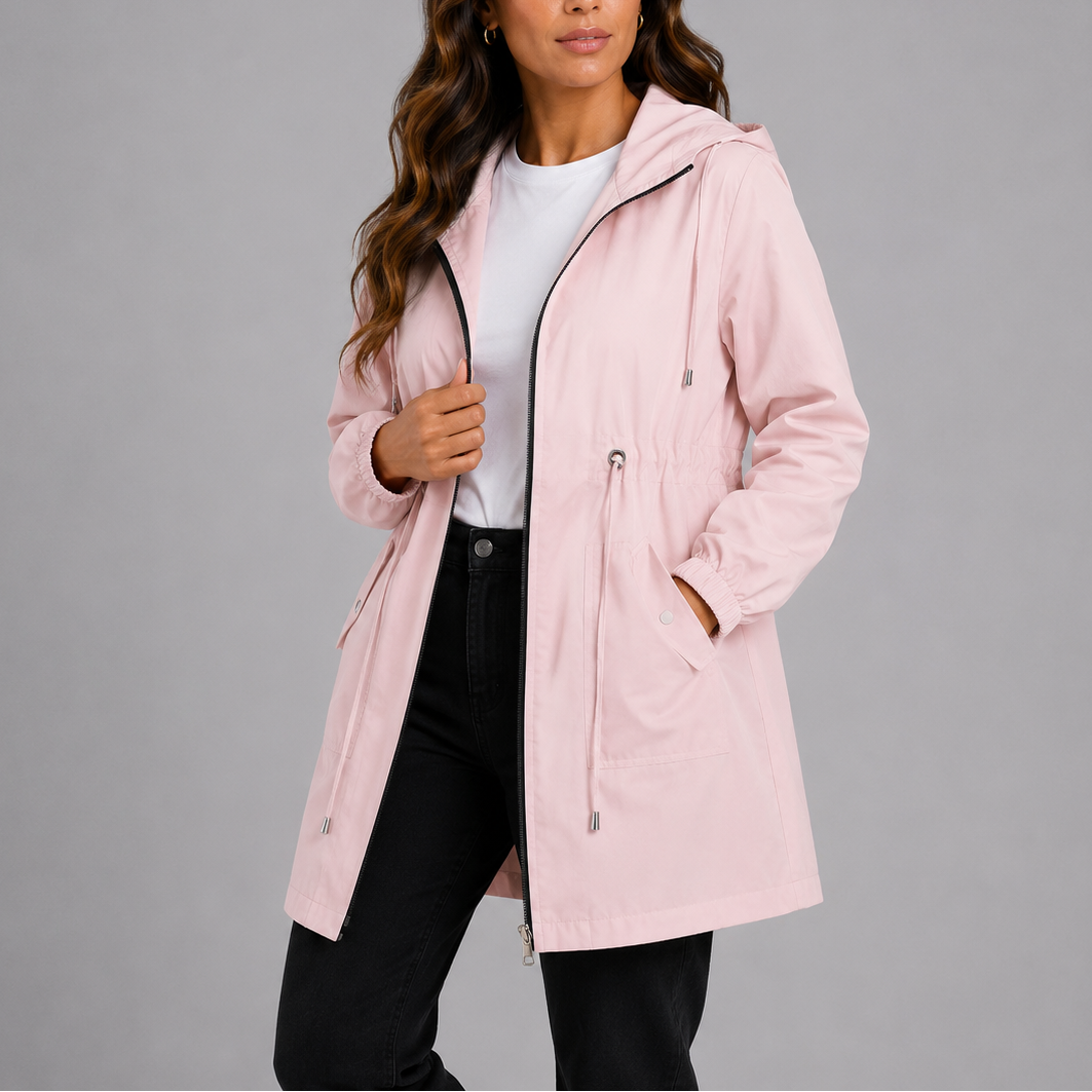 Sophia | Women's Hooded Rain Jacket | Drawstring Waist · PNY