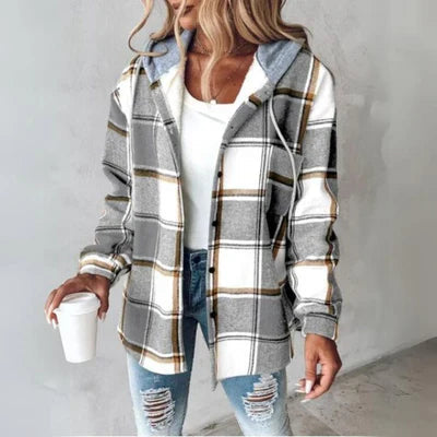 Sophia | Women's Hooded Shacket | Plaid Print · PNY