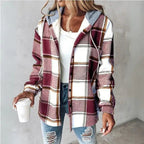 Sophia | Women's Hooded Shacket | Plaid Print · PNY