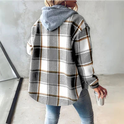 Sophia | Women's Hooded Shacket | Plaid Print · PNY