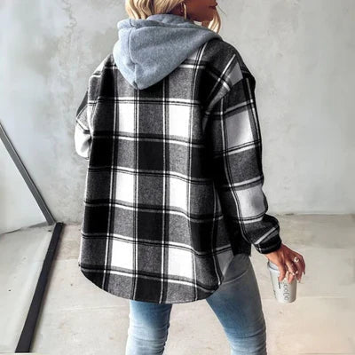 Sophia | Women's Hooded Shacket | Plaid Print · PNY