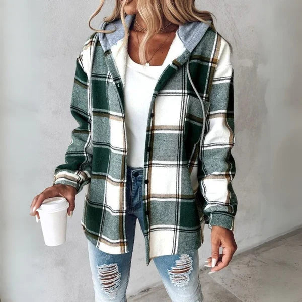 Sophia | Women's Hooded Shacket | Plaid Print · PNY
