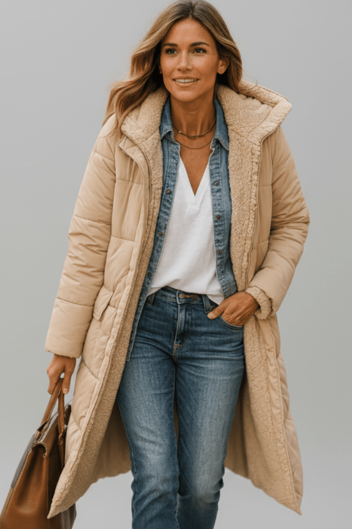 Sophia | Women's Longline Puffer Coat | Sherpa-Lined · PNY