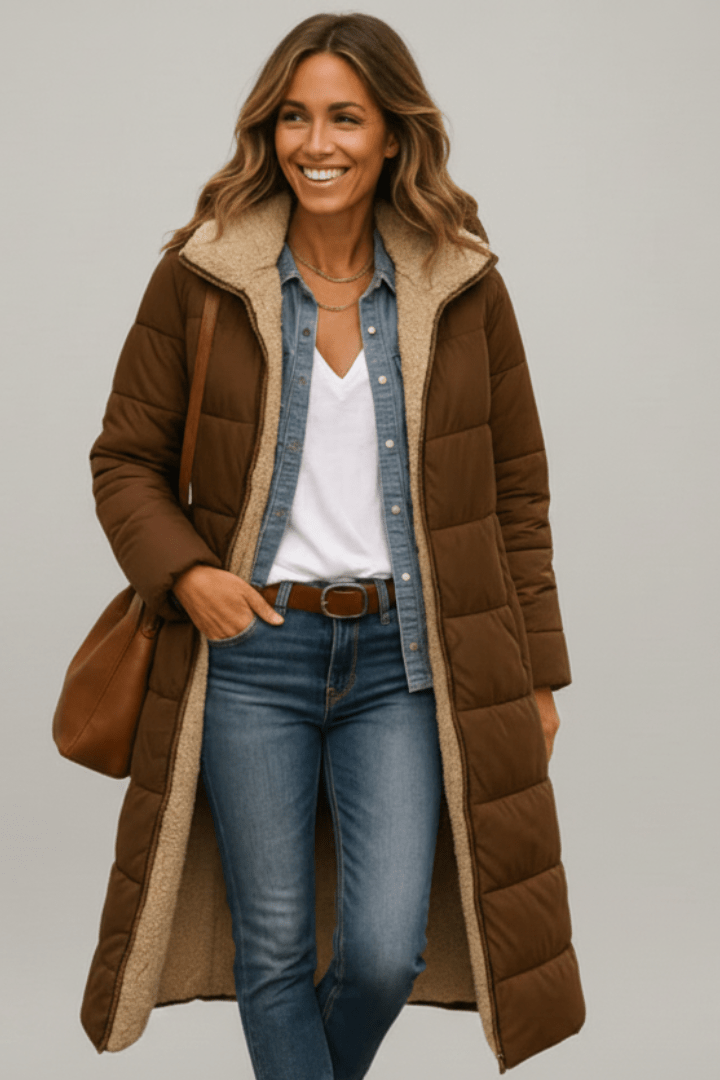 Sophia | Women's Longline Puffer Coat | Sherpa-Lined · PNY