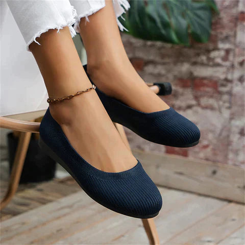 Sophia | Women's Round-Toe Flats | Knit Slip-On · PNY