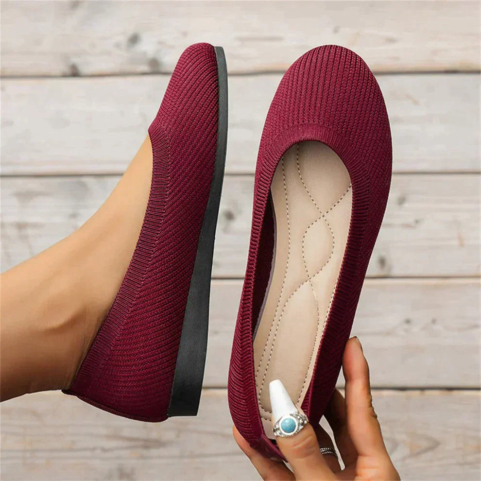 Sophia | Women's Round-Toe Flats | Knit Slip-On · PNY