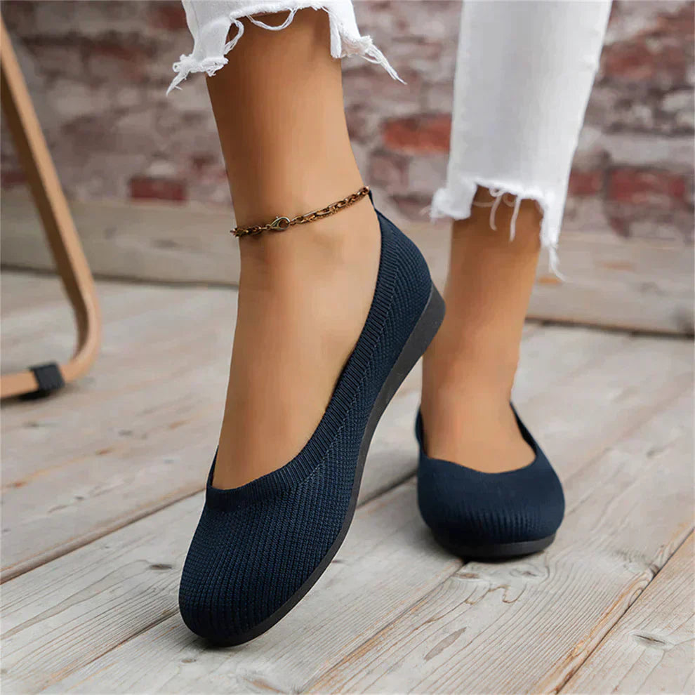Sophia | Women's Round-Toe Flats | Knit Slip-On · PNY
