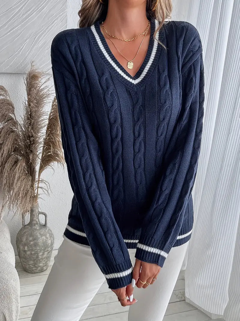 Sophia | Women's V-Neck Sweater | Cable Knit · PNY