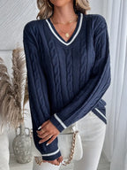 Sophia | Women's V-Neck Sweater | Cable Knit · PNY