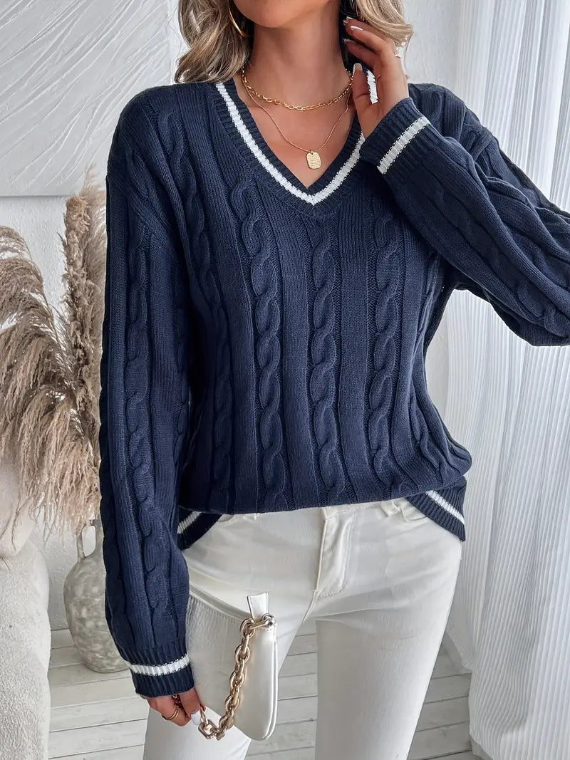 Sophia | Women's V-Neck Sweater | Cable Knit · PNY