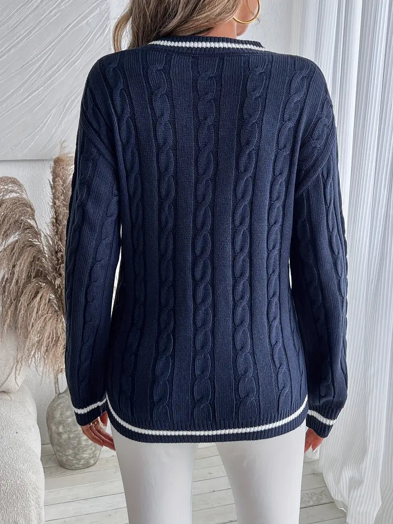 Sophia | Women's V-Neck Sweater | Cable Knit · PNY