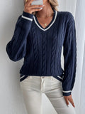 Sophia | Women's V-Neck Sweater | Cable Knit