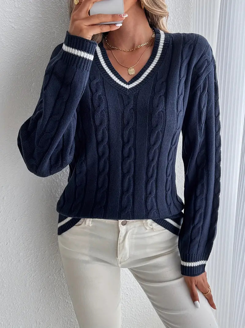 Sophia | Women's V-Neck Sweater | Cable Knit · PNY