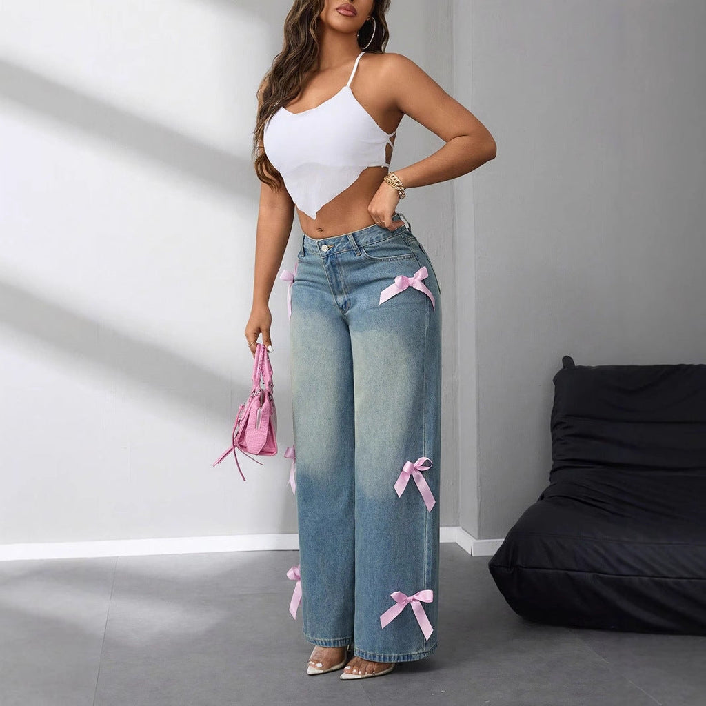 Sophia | Women's Wide-Leg Jeans | Bow Accents · PNY