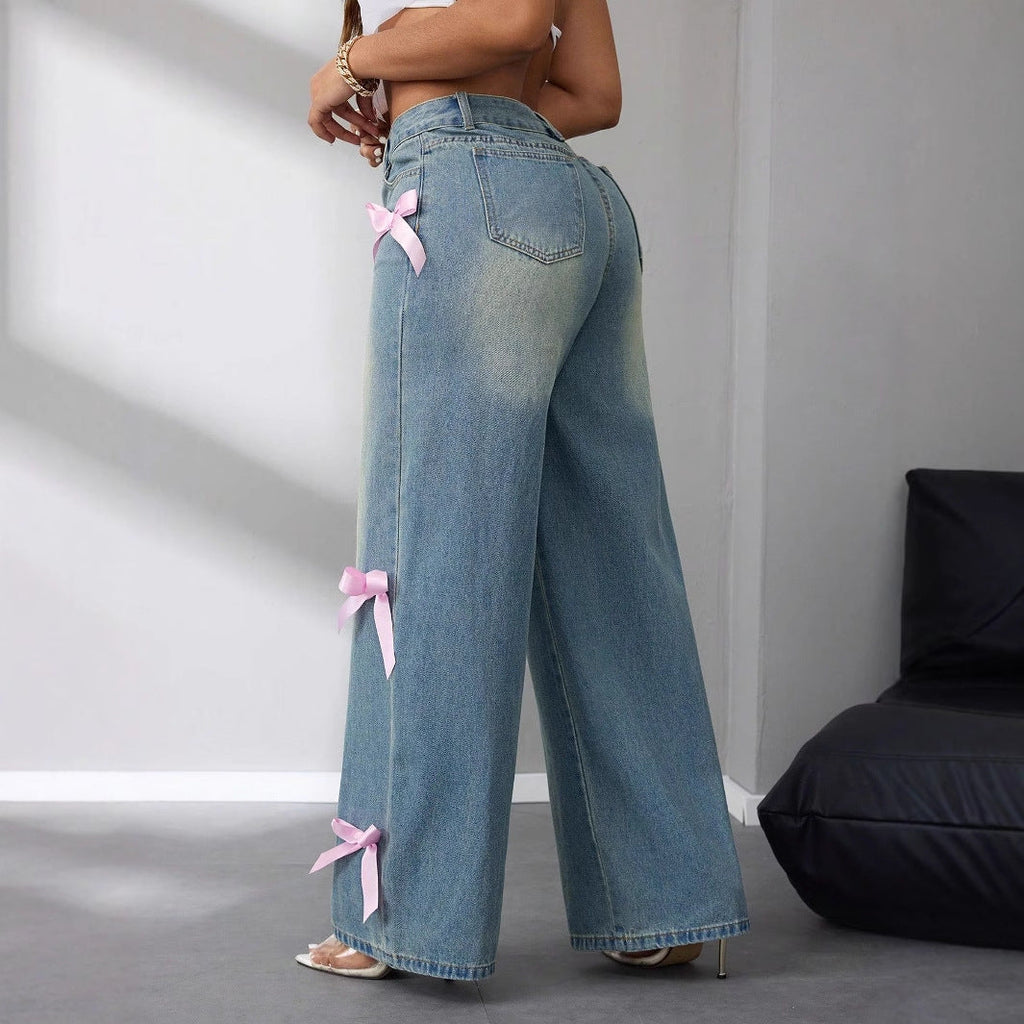 Sophia | Women's Wide-Leg Jeans | Bow Accents · PNY