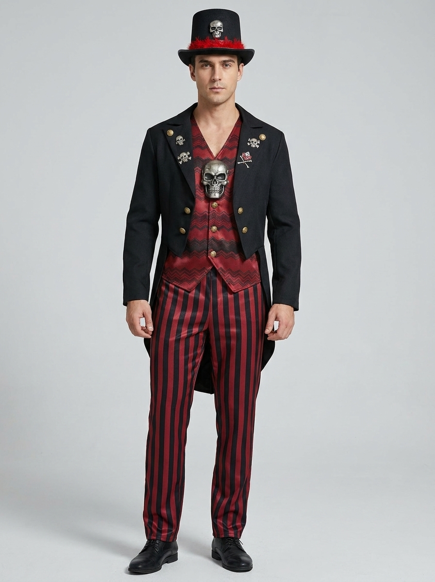 Victor | Men's Skull Halloween Costume | Striped Tailcoat-Pick NewYork