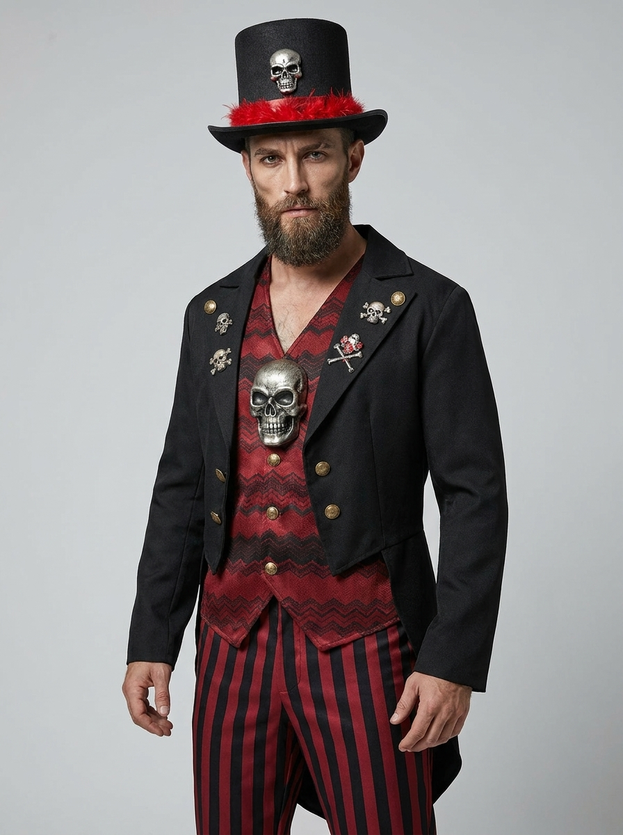 Victor | Men's Skull Halloween Costume | Striped Tailcoat-Pick NewYork