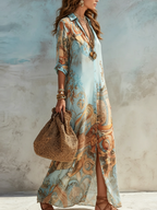 Vivian | Women's Button-Up Maxi Dress | Abstract Print · PNY