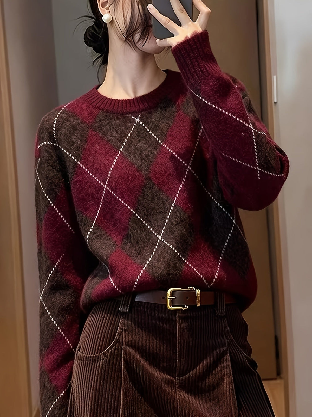 Vivian | Women's Crewneck Sweater | Argyle Knit · PNY