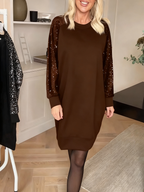Vivian | Women's Crewneck Sweatshirt Dress | Sequin Sleeves · PNY