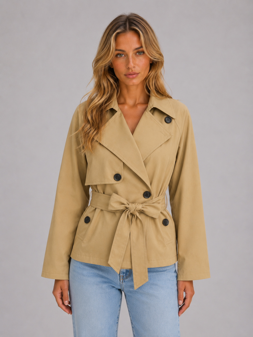 Vivian | Women's Cropped Trench Coat | Belted Waist · PNY