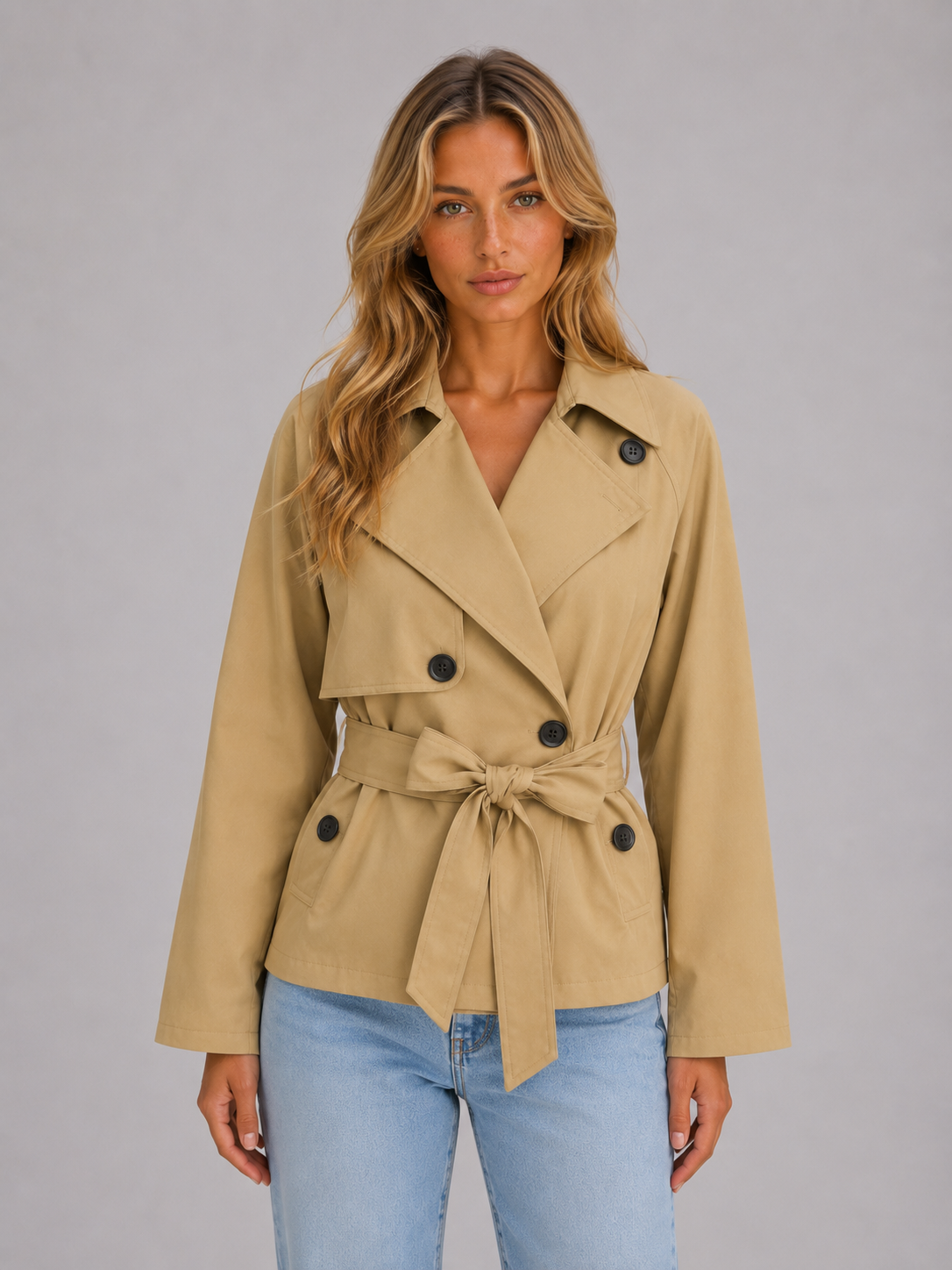 Vivian | Women's Cropped Trench Coat | Belted Waist · PNY