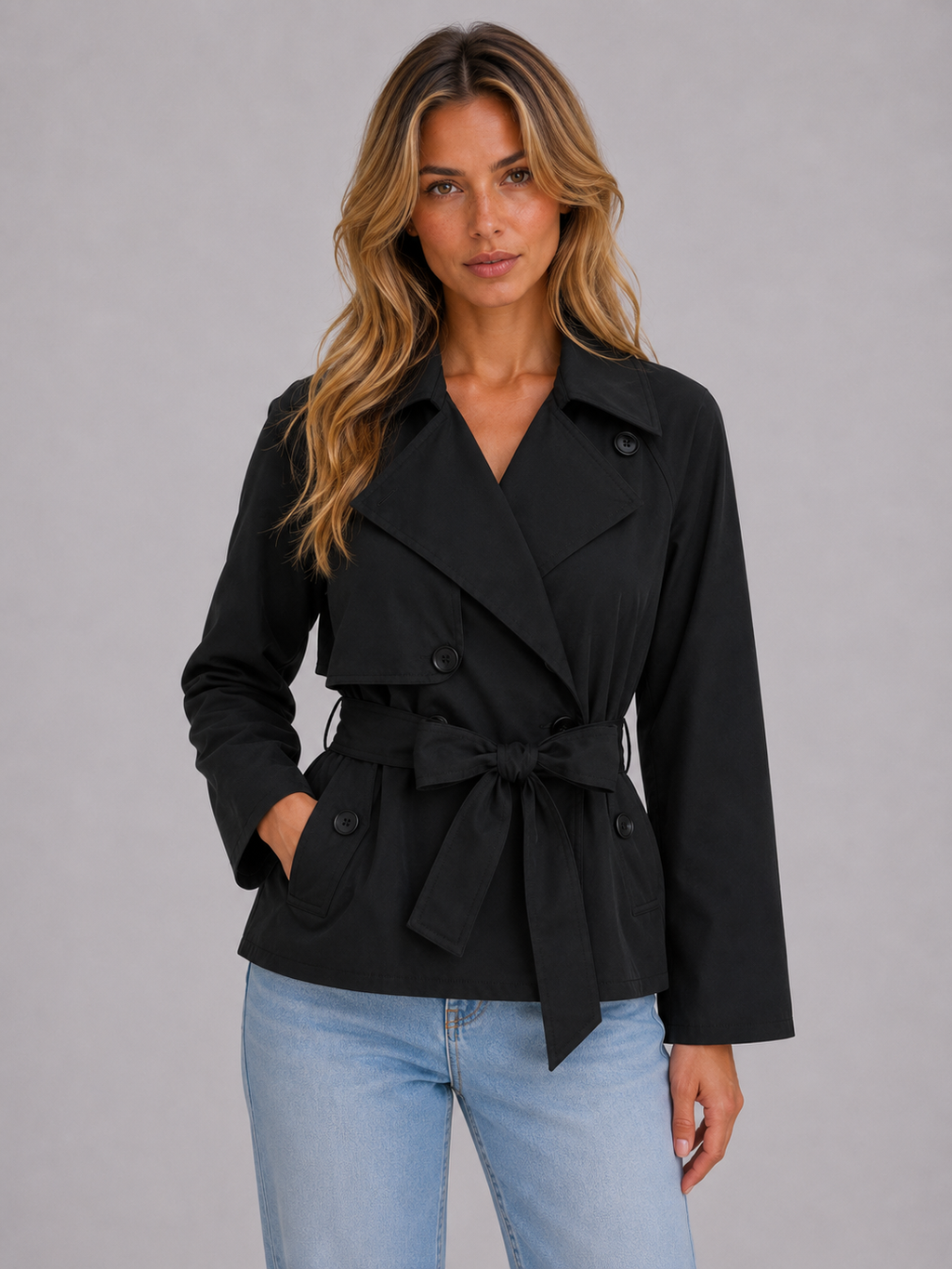 Vivian | Women's Cropped Trench Coat | Belted Waist · PNY