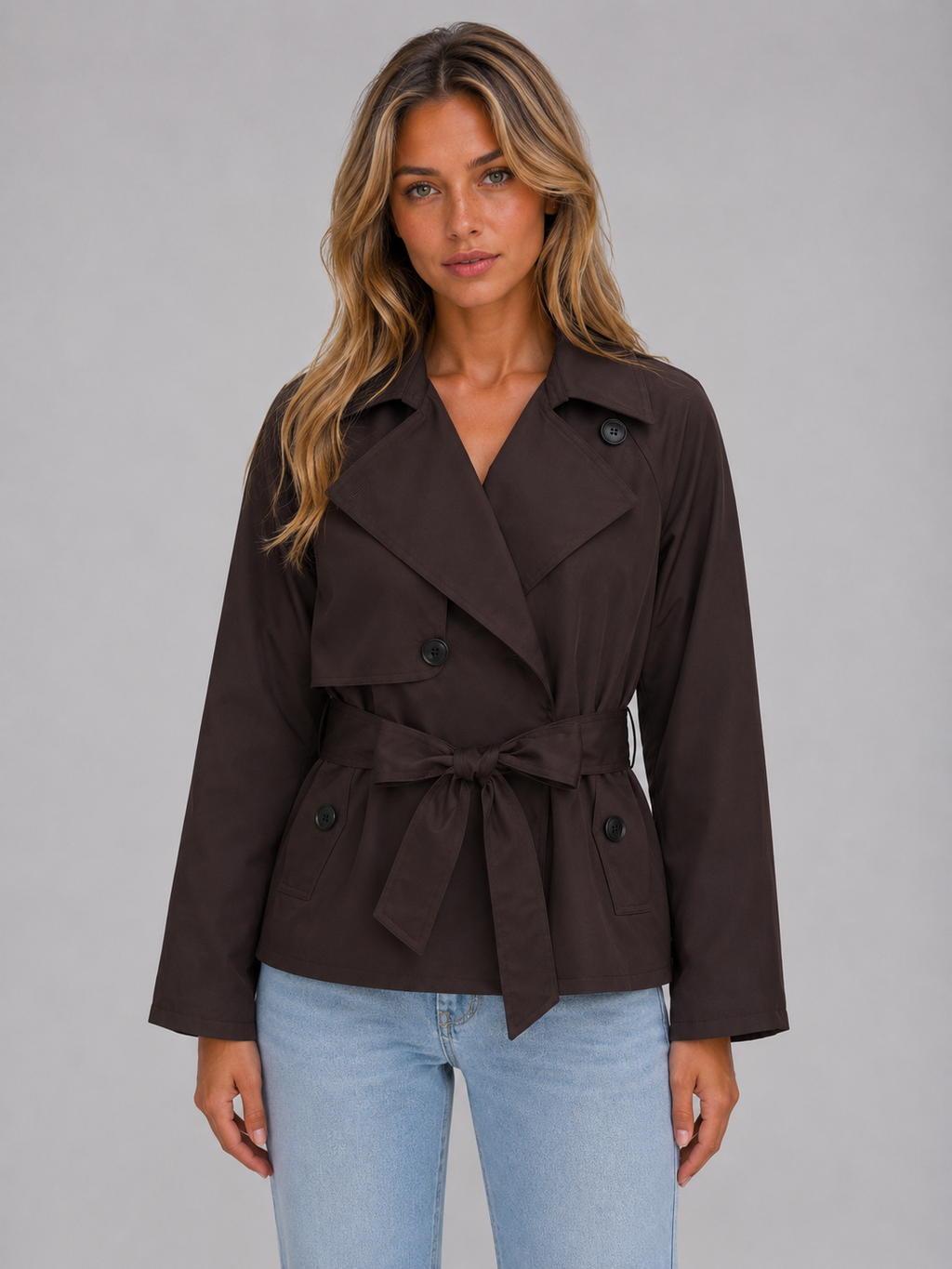 Vivian | Women's Cropped Trench Coat | Belted Waist · PNY